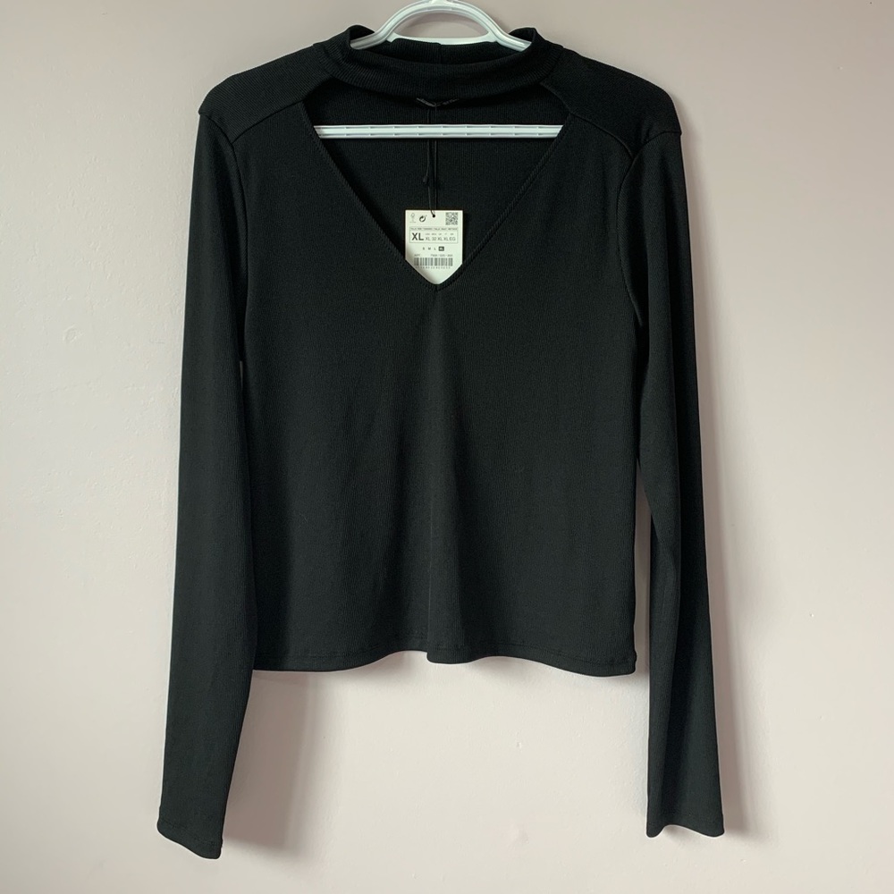 Zara Black Cutout V-Neck Top